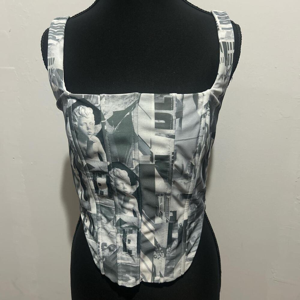 Edikted Grey White Artsy Cherub Angel Structured Corset Top Medium